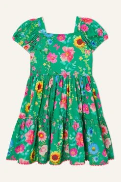 Monsoon Green Floral Print Short Sleeve Jersey Dress -Angel & Rocket Shop 145680s2