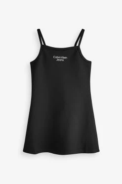 Calvin Klein Jeans Girls Black Stack Logo Punto Strap Dress