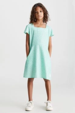 Calvin Klein Jeans Girls Green Flower Printed Dress