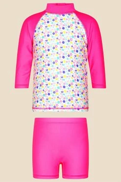 Angels By Accessorize Pink Ditsy Print Long Sleeve Swim Set