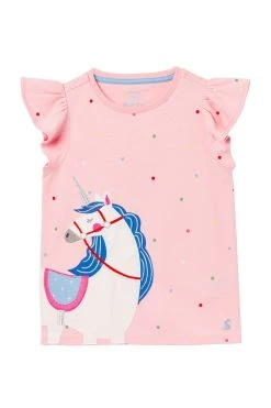 Joules Pink Flutter Astra Short Sleeve Flutter Applique T-Shirt