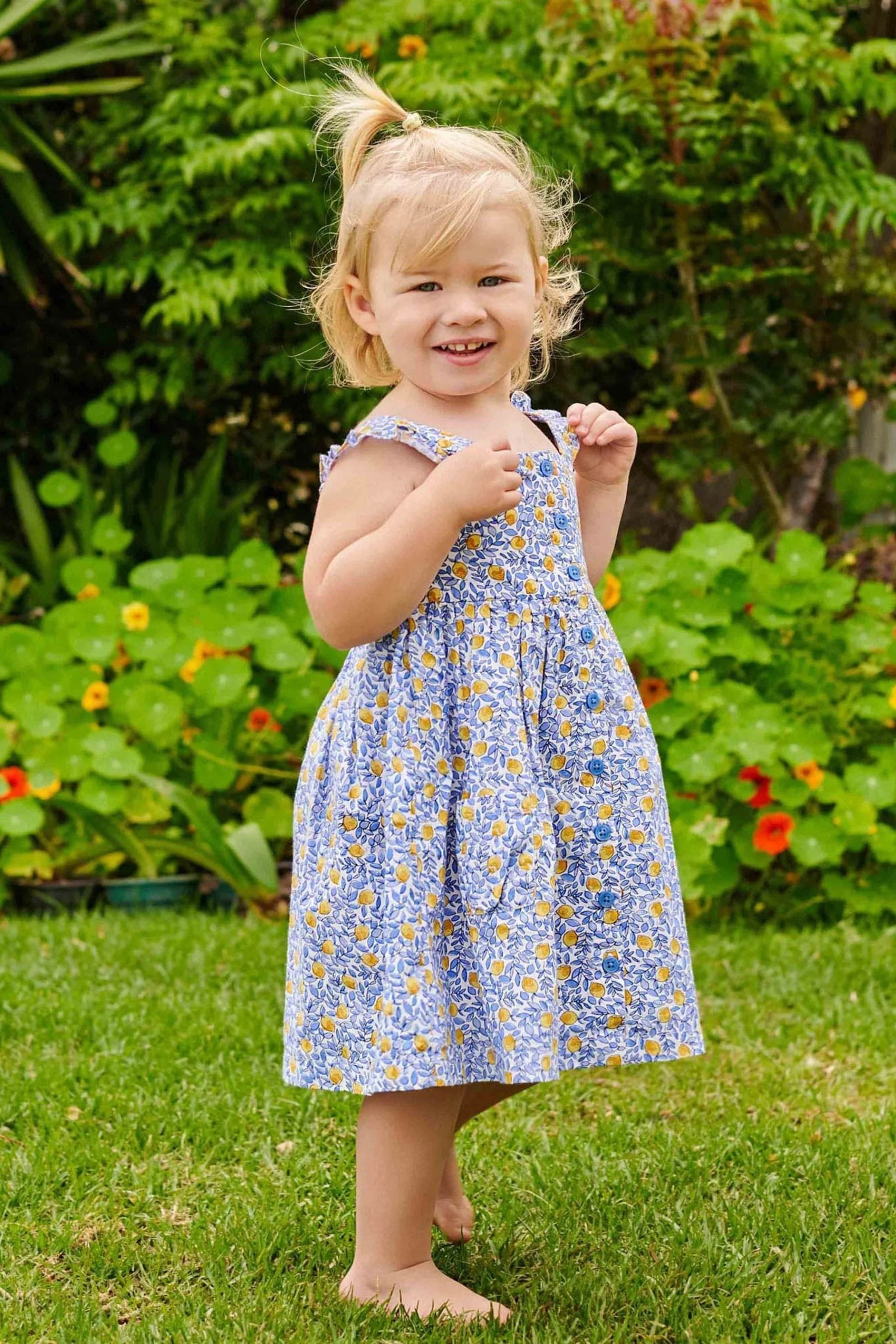 Jojo Maman Bebe JoJo Maman Bébé Girls Pretty Lemon Bloom Button Front Dress 5 Jojo Maman Bebe JoJo Maman Bébé Girls Pretty Lemon Bloom Button Front Dress - Image 3
