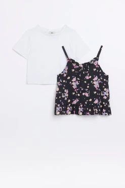 River Island Girls Black Rose Print Cami Set -Angel & Rocket Shop 39B877s4