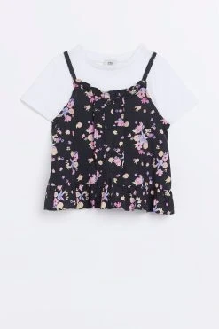 River Island Girls Black Rose Print Cami Set -Angel & Rocket Shop 39B877s6