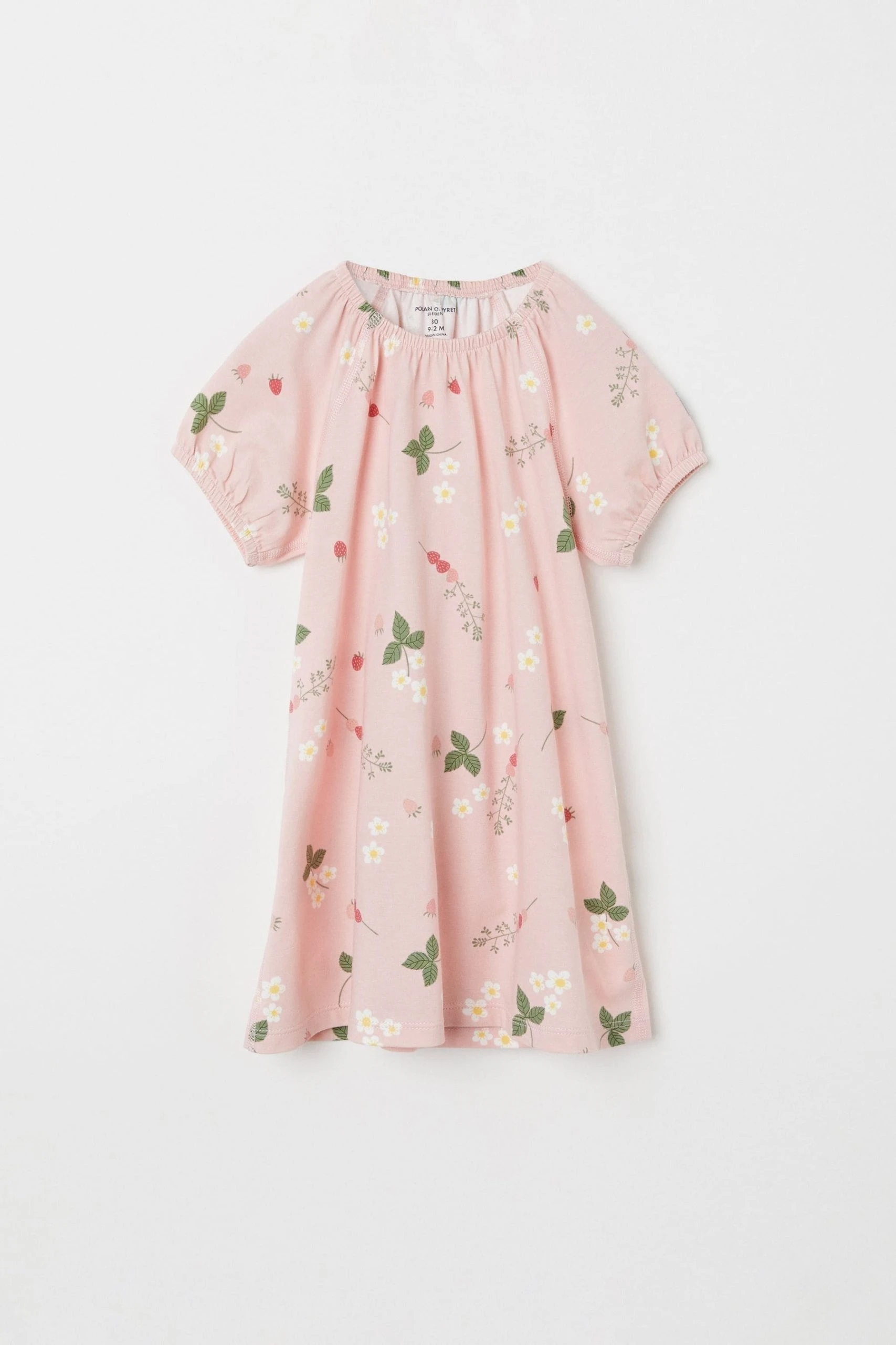 Polarn O. Pyret Pink Organic Cotton Strawberry Print Dress 4 Polarn O. Pyret Pink Organic Cotton Strawberry Print Dress - Image 2