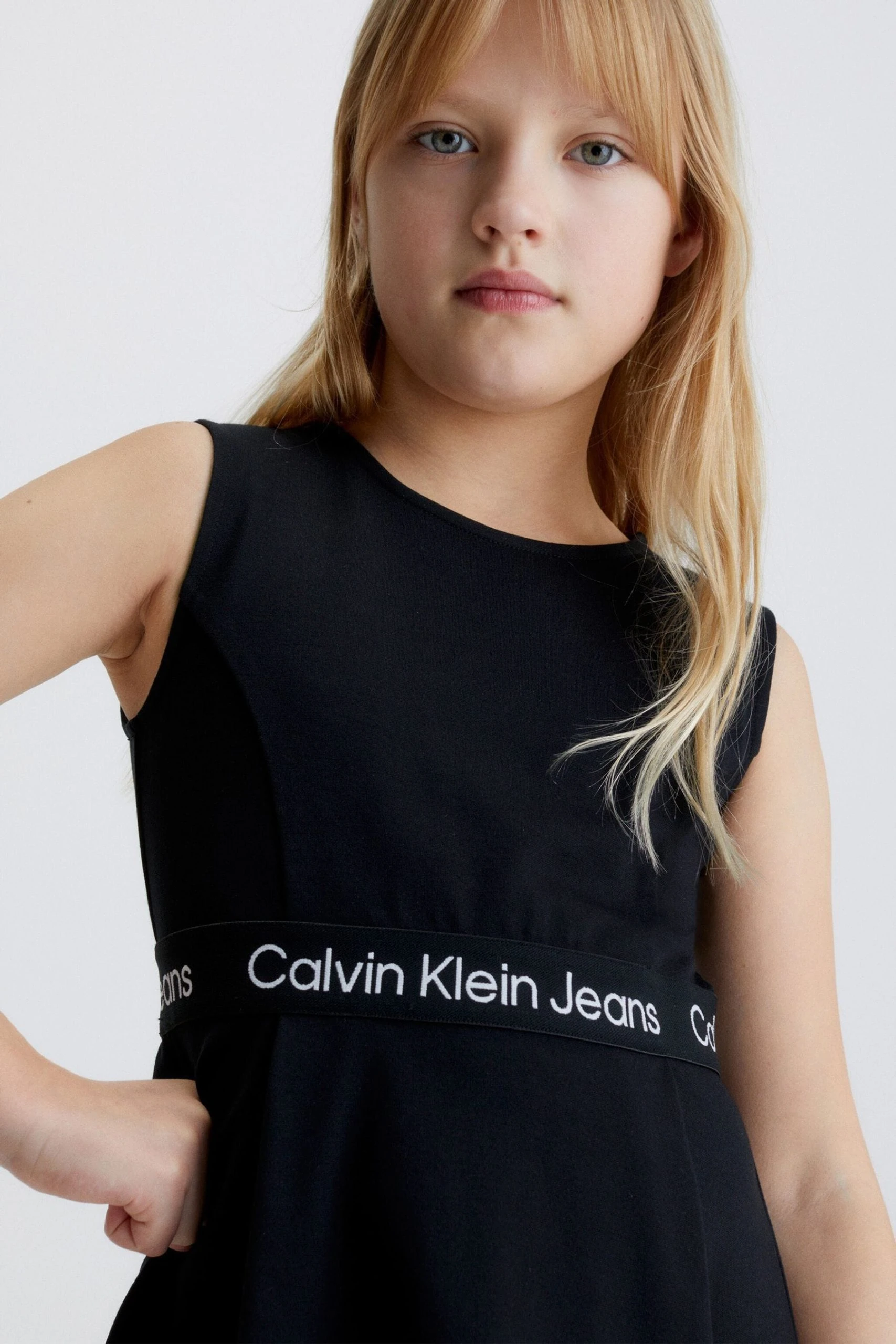 Calvin Klein Jeans Girls Black Logo Tape Punto Sleeveless Dress 5 Calvin Klein Jeans Girls Black Logo Tape Punto Sleeveless Dress - Image 3
