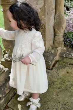 Mamas & Papas Cream Long Sleeve Embroidered Dress -Angel & Rocket Shop 448468s3