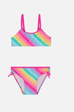 Angels By Accessorize Girls Pink Rainbow Stripe Bikini Set