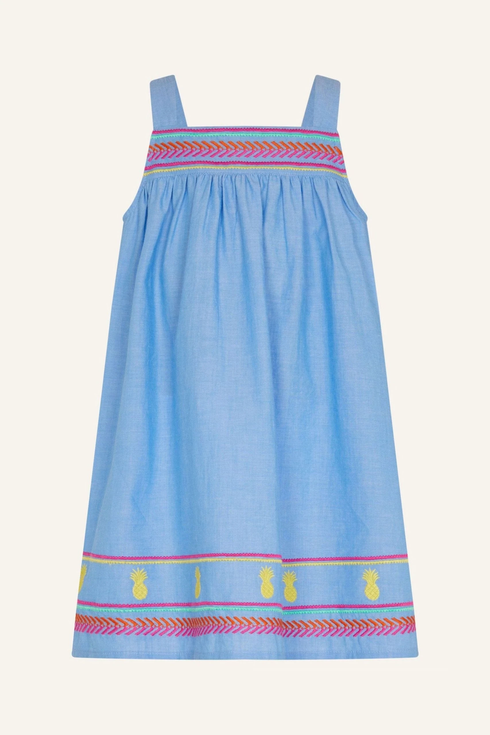 Angels By Accessorize Chambray Blue Embroidered Dress 3 Angels By Accessorize Chambray Blue Embroidered Dress