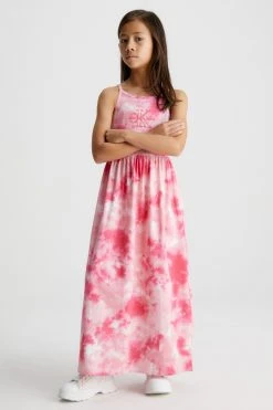 Calvin Klein Jeans Girls Pink Tie Dye Strappy Maxi Dress