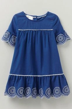 Crew Clothing Company Blue Cotton A-Line Dress