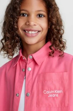 Calvin Klein Jeans Girls Pink Monogram Logo Relaxed Overshirt -Angel & Rocket Shop 692078s4