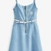 Calvin Klein Jeans Girls Blue Strappy Denim Midi Dress -Angel & Rocket Shop 706565s