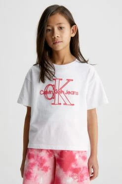 Calvin Klein Girls Embrioidered Monogram White T-Shirt