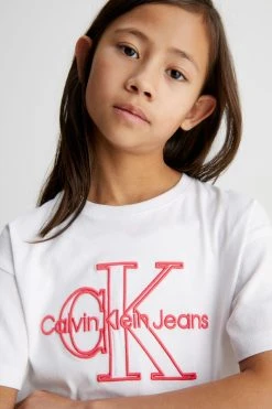 Calvin Klein Girls Embrioidered Monogram White T-Shirt -Angel & Rocket Shop 706917s3