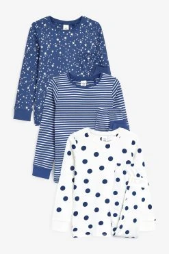 Next Navy/White 3 Pack Star/Stripe Snuggle Pyjamas (12mths-16yrs)