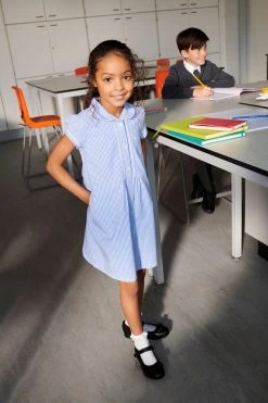 Next Cotton Rich Button Front Lace Gingham School Dress (3-14yrs) -Angel & Rocket Shop 776822s2