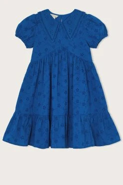 Monsoon Blue Broderie Point Collar Dress