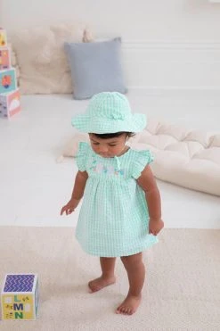 Jojo Maman Bebe JoJo Maman Bébé 3-Piece Gingham Bunny Embroidered Dress With Knickers & Floppy Hat Set -Angel & Rocket Shop 847829s6