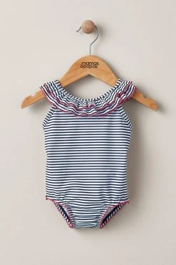 Mamas & Papas Blue Stripe Frill Swimsuit