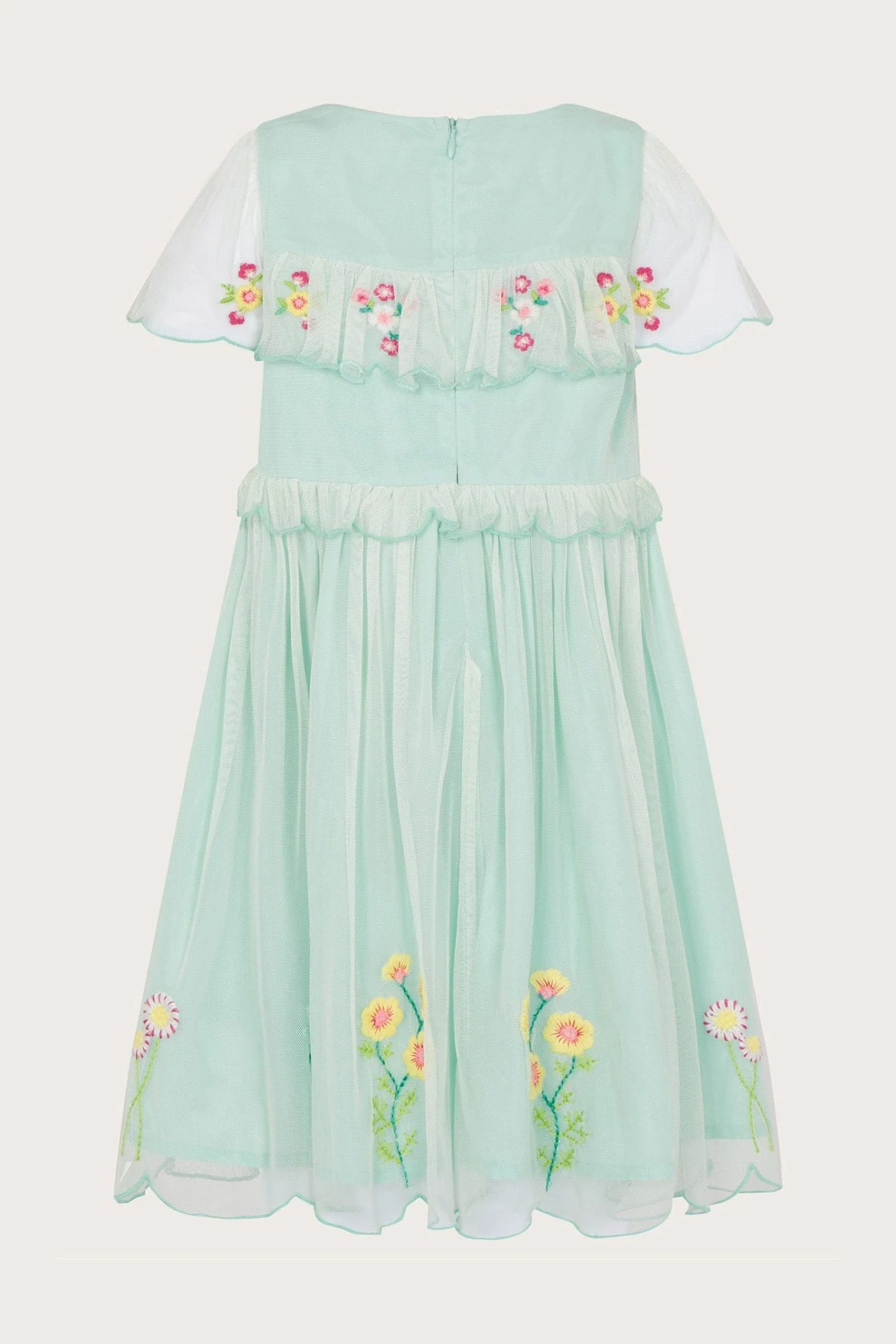 Monsoon Blue Embroidered Scallop Frill Dress 4 Monsoon Blue Embroidered Scallop Frill Dress - Image 2