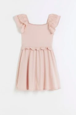 River Island Girls Pink Flutter Frill Skater Dress