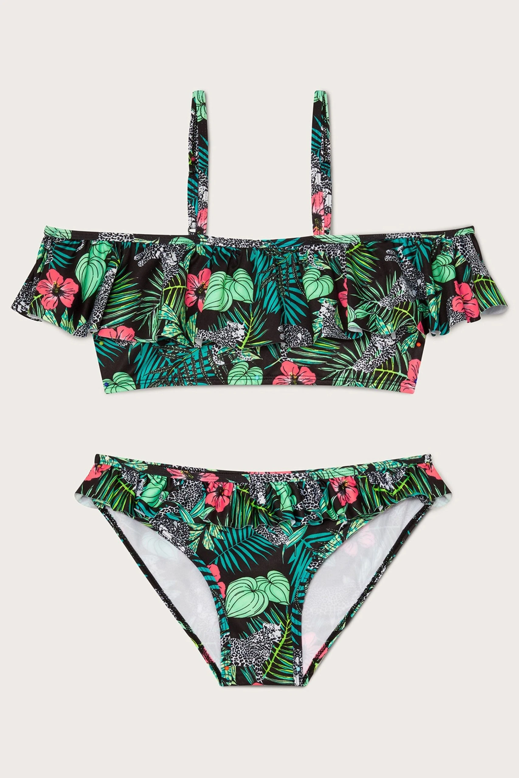 Monsoon Black Palm Print Frill Bikini Set 3 Monsoon Black Palm Print Frill Bikini Set