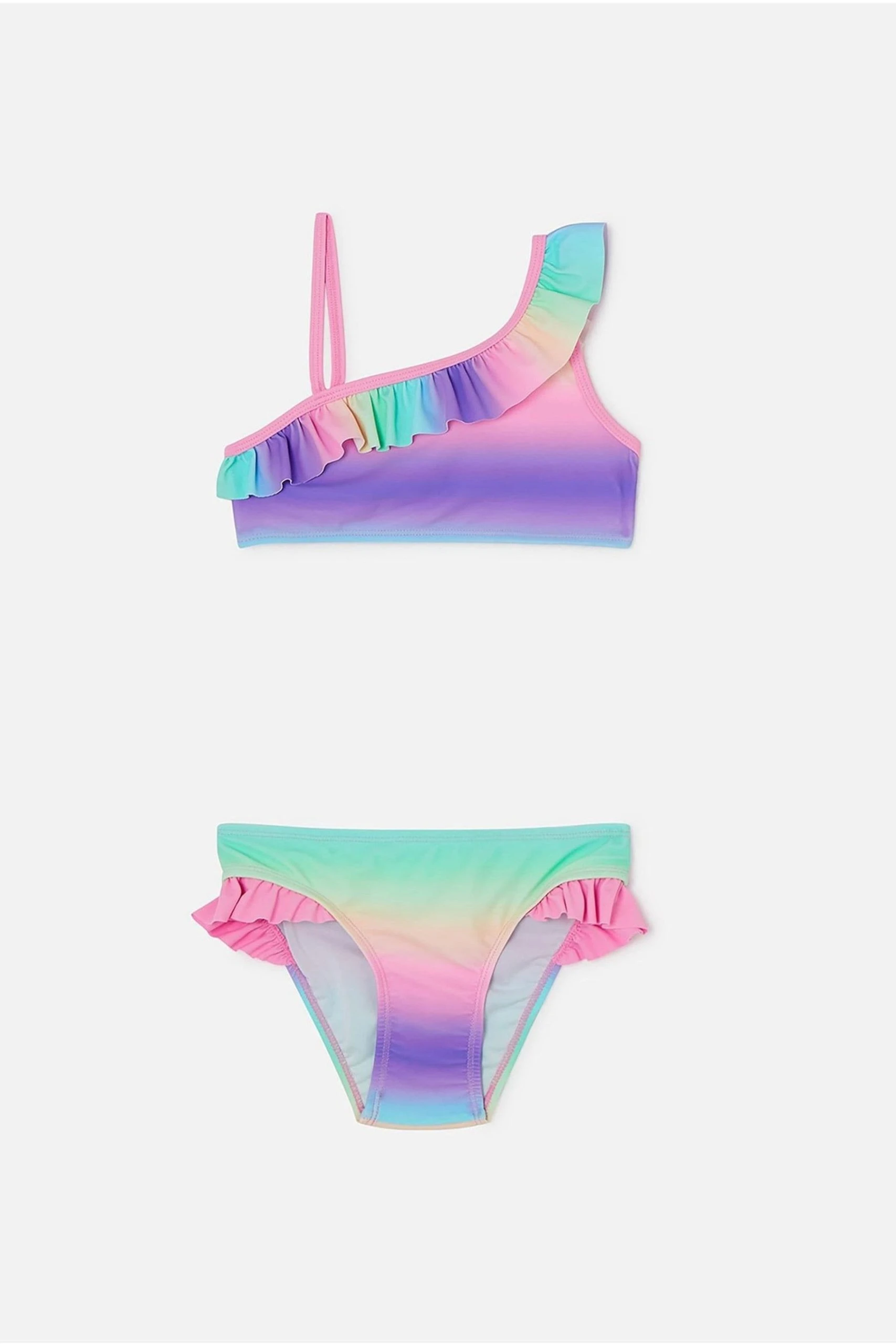 Angels By Accessorize Girls Ombre Frill Purple Bikini Set 3 Angels By Accessorize Girls Ombre Frill Purple Bikini Set