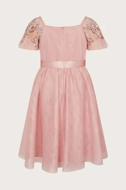 Monsoon Pink Embroidered Sequin Flutter Sleeve Dress -Angel & Rocket Shop 946061s2