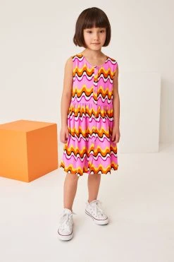 Next Pink Wave Print Sleeveless Relaxed Dress (3-16yrs) -Angel & Rocket Shop A78 310s2