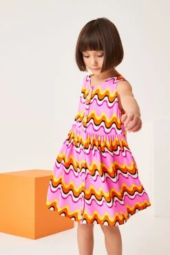 Next Pink Wave Print Sleeveless Relaxed Dress (3-16yrs) -Angel & Rocket Shop A78 310s3