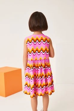 Next Pink Wave Print Sleeveless Relaxed Dress (3-16yrs) -Angel & Rocket Shop A78 310s4