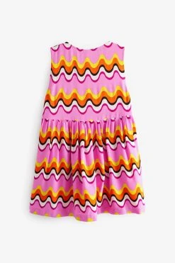 Next Pink Wave Print Sleeveless Relaxed Dress (3-16yrs) -Angel & Rocket Shop A78 310s5