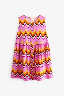 Next Pink Wave Print Sleeveless Relaxed Dress (3-16yrs) -Angel & Rocket Shop A78 310s6