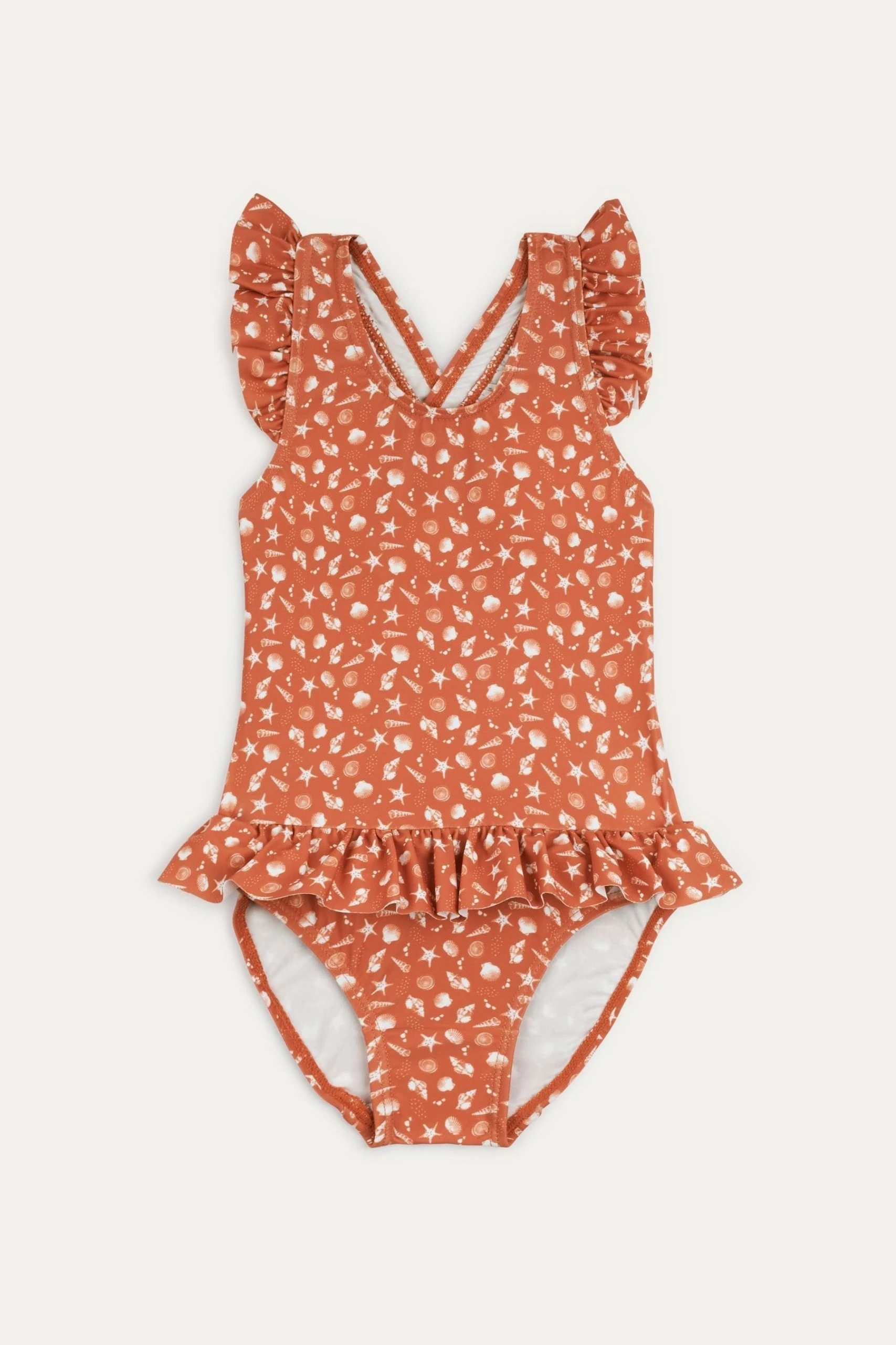 KIDLY Orange Recycled Frill Swimsuit 3 KIDLY Orange Recycled Frill Swimsuit