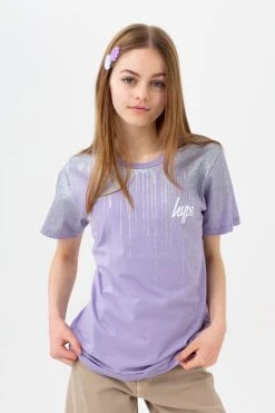 Hype. Purple Orchid Glitter Drips Script T-Shirt