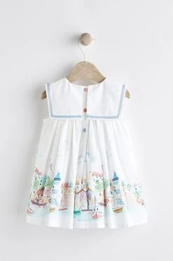 Next White Seaside Scene Print Baby Prom Dress (0mths-2yrs) -Angel & Rocket Shop AN3287s3