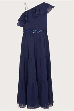 Monsoon Blue Ruby Ruffle One Shoulder Prom Dress 6 Monsoon Blue Ruby Ruffle One Shoulder Prom Dress -Angel & Rocket Shop C04265s2