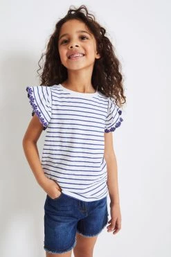 Next Broderie Frill Sleeve T-Shirt (3-16yrs)