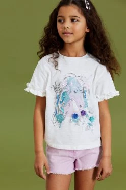 Next Ecru White Sequin Unicorn Frill Sleeve T-Shirt (3-16yrs)