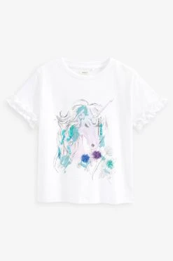 Next Ecru White Sequin Unicorn Frill Sleeve T-Shirt (3-16yrs) -Angel & Rocket Shop C29 232s5