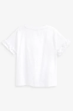 Next Ecru White Sequin Unicorn Frill Sleeve T-Shirt (3-16yrs) -Angel & Rocket Shop C29 232s6