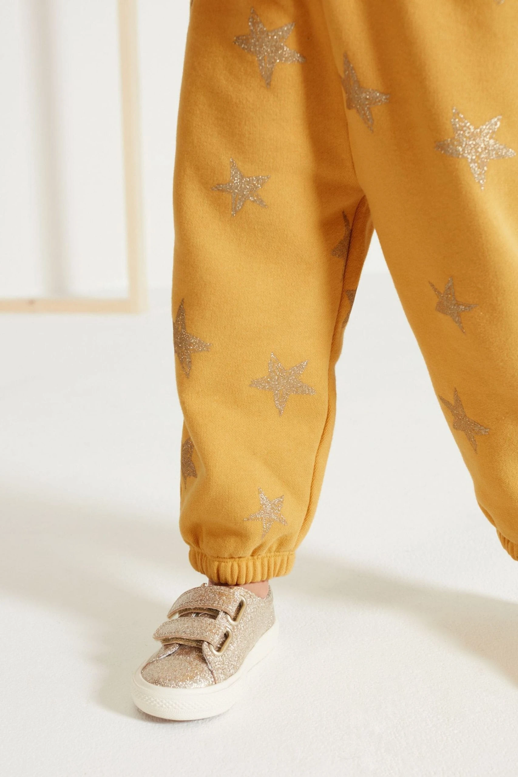 Next Ochre Yellow/Cream Glitter Star Print Peplum Hem Jumper And Joggers Set (3mths-7yrs) 6 Next Ochre Yellow/Cream Glitter Star Print Peplum Hem Jumper And Joggers Set (3mths-7yrs) - Image 4