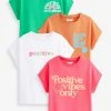 Next Pink/Orange/Green 4 Pack Slogan T-Shirts (3-16yrs)