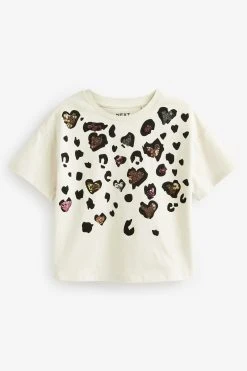 Next Ecru White Animal Sequin T-Shirt (3-16yrs)