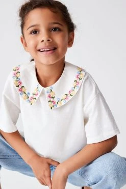 Next Floral Embroidered Collar T-Shirt (3-16yrs)