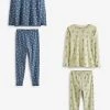 Next Green/Navy Blue 2 Pack Floral Snuggle Pyjamas (3-16yrs) -Angel & Rocket Shop C48083s