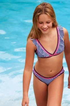 Sunuva Navy Blue And White Striped Crochet Bikini