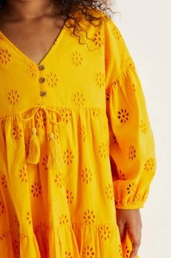 Next Mango Yellow Cotton Broderie Kaftan Dress (3-16yrs) -Angel & Rocket Shop C58 888s4