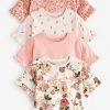 Next Pink Floral Short Sleeve T-Shirts 4 Pack (3mths-7yrs) -Angel & Rocket Shop C70790s